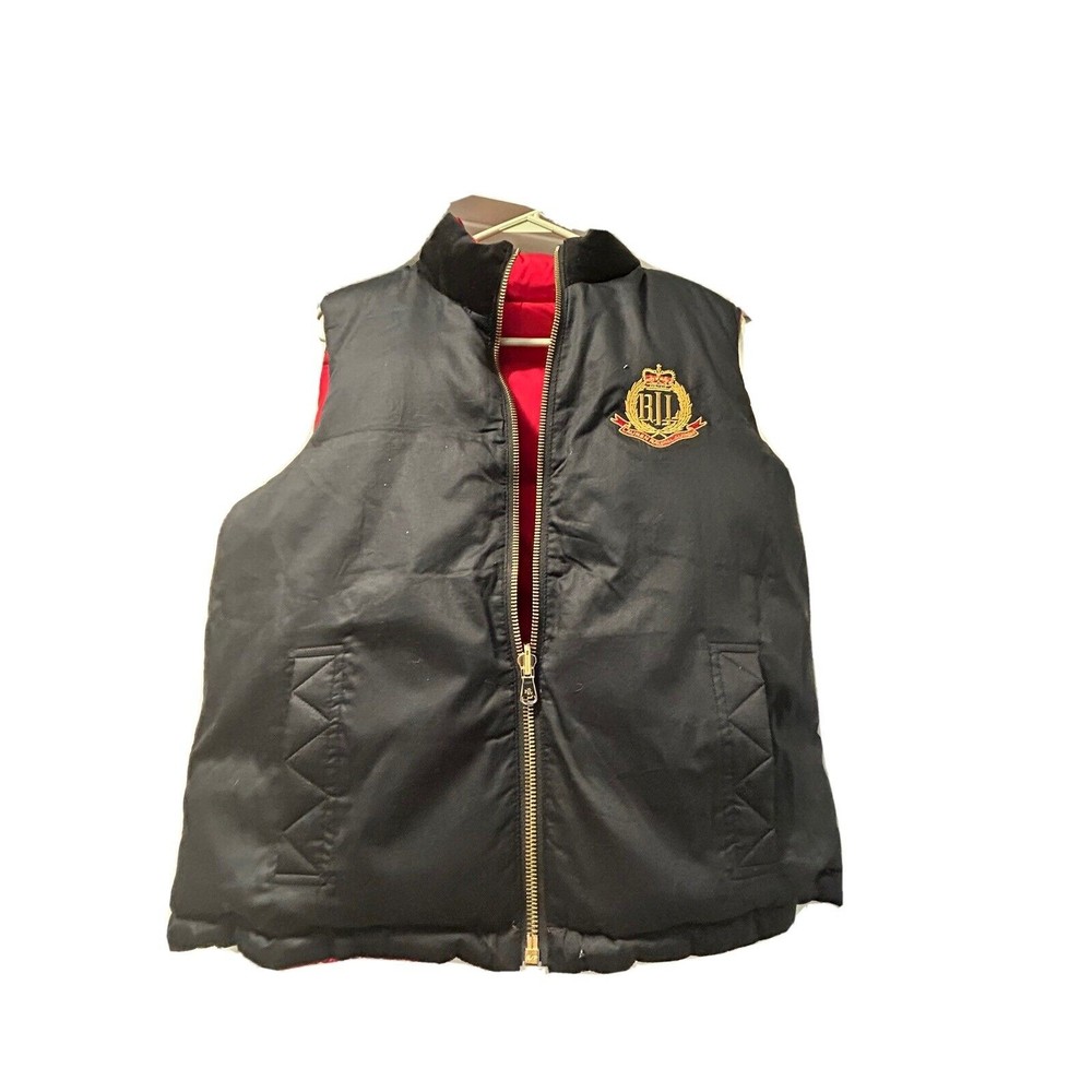 Ralph Lauren VEST Equestrian Reversible Down Puffer Embroidered Crown Crest L